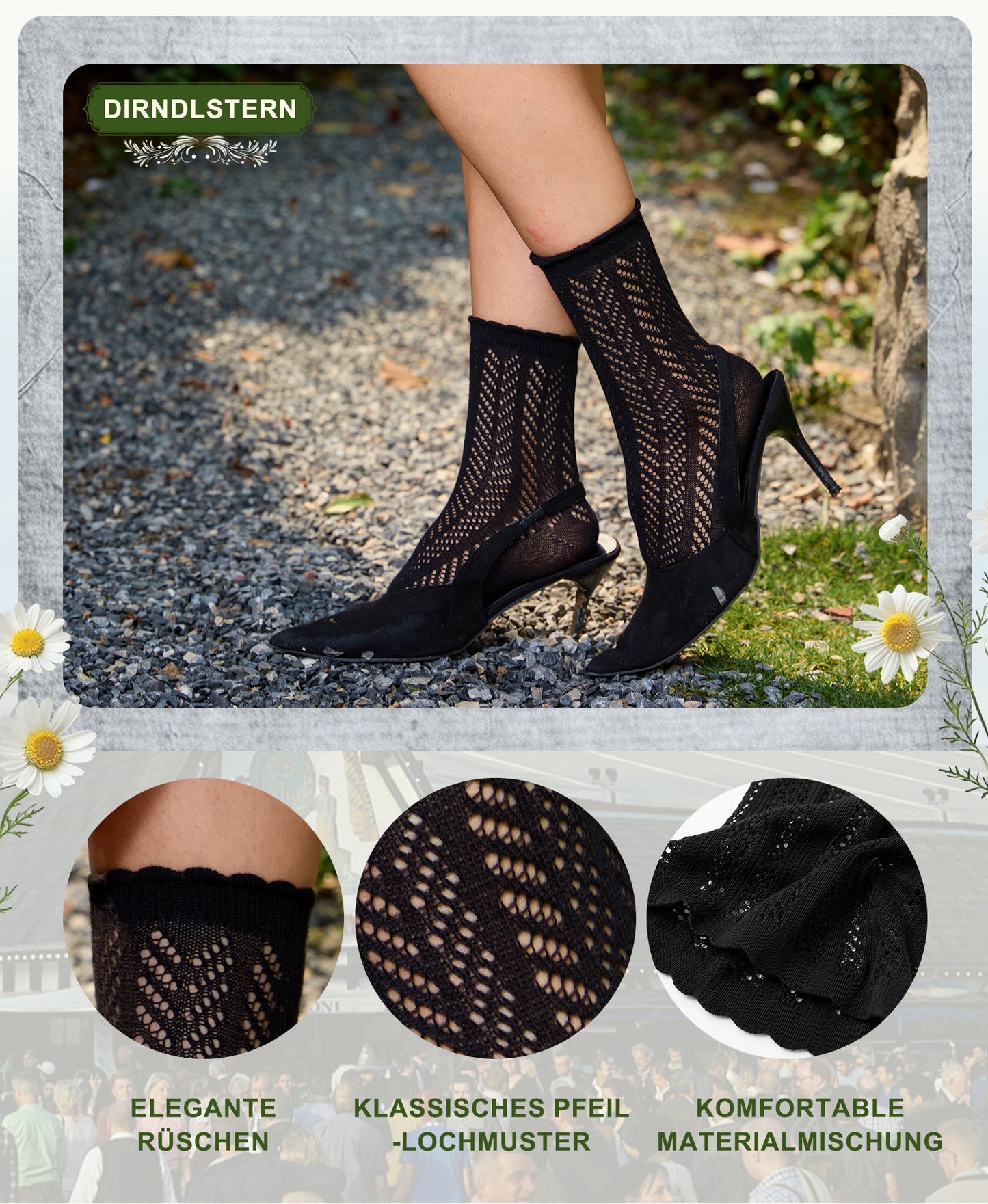 DIRNDLSTERN Trachtensocken Damen Socken – Trachtenstrümpfe Söckchen mit Rüschen für Oktoberfest