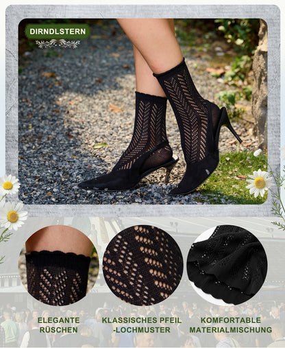 DIRNDLSTERN Trachtensocken Damen Socken – Trachtenstrümpfe Söckchen mit Rüschen für Oktoberfest