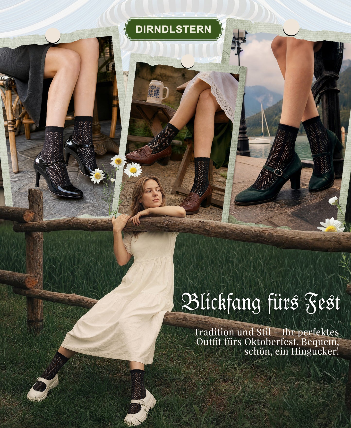 DIRNDLSTERN Trachtensocken Damen Socken – Trachtenstrümpfe Söckchen mit Rüschen für Oktoberfest
