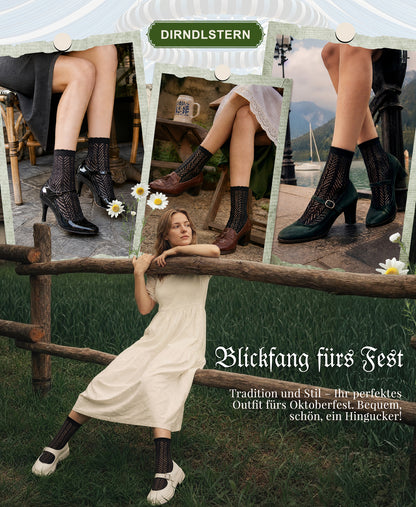 DIRNDLSTERN Trachtensocken Damen Socken – Trachtenstrümpfe Söckchen mit Rüschen für Oktoberfest