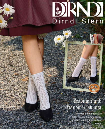 DIRNDLSTERN Trachtensocken Damen Socken – Trachtenstrümpfe Söckchen mit Rüschen für Oktoberfest