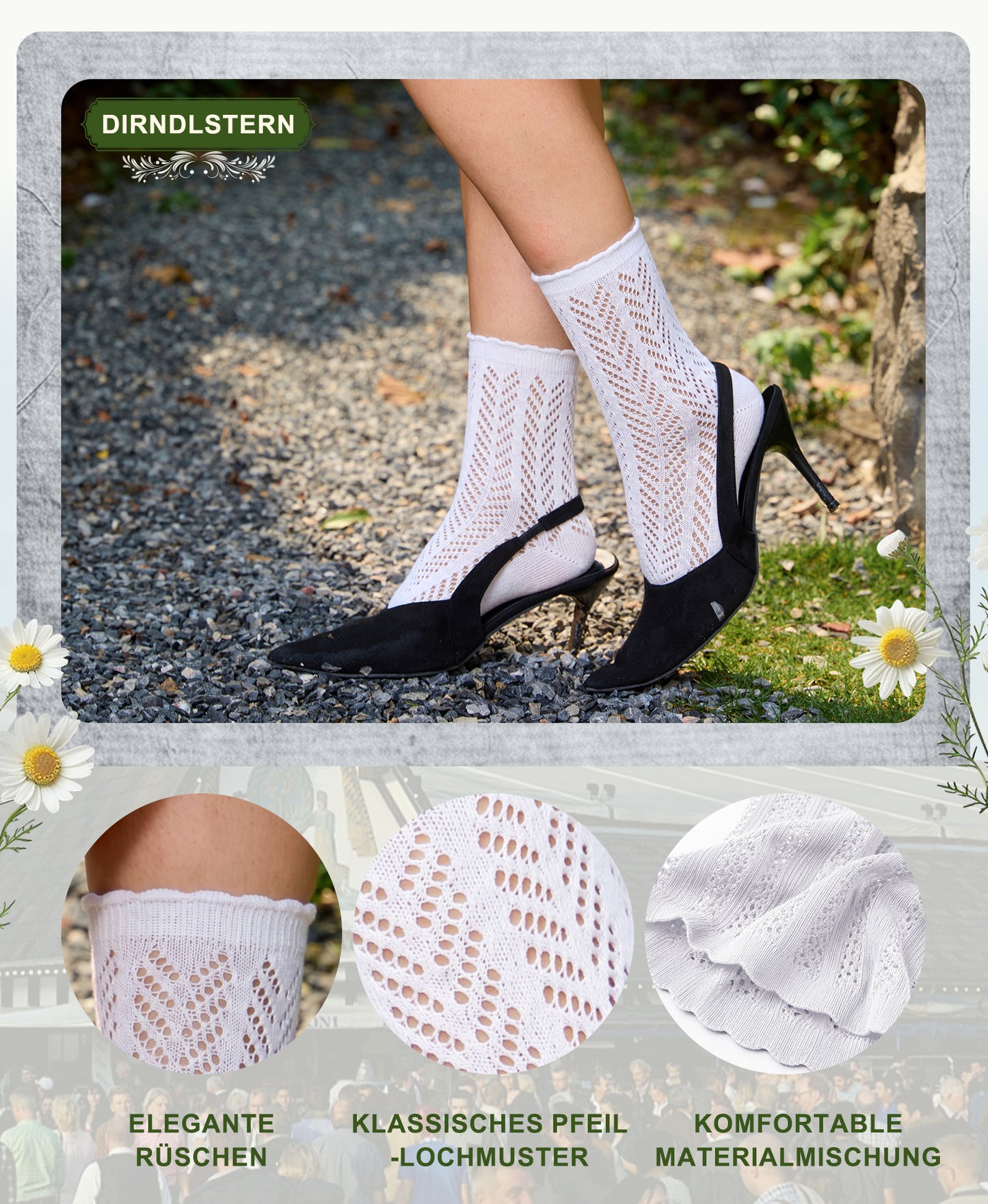 DIRNDLSTERN Trachtensocken Damen Socken – Trachtenstrümpfe Söckchen mit Rüschen für Oktoberfest