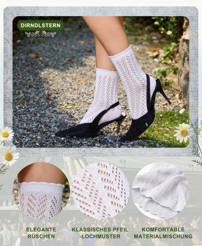 DIRNDLSTERN Trachtensocken Damen Socken – Trachtenstrümpfe Söckchen mit Rüschen für Oktoberfest