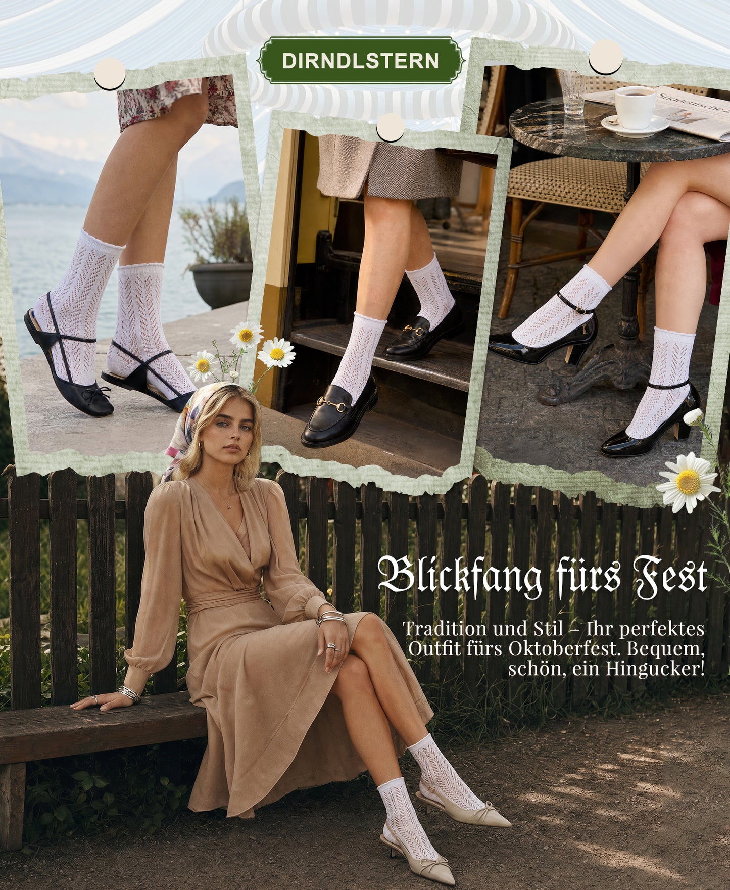 DIRNDLSTERN Trachtensocken Damen Socken – Trachtenstrümpfe Söckchen mit Rüschen für Oktoberfest