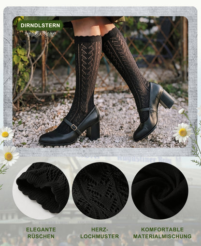 DIRNDLSTERN Trachtenstrümpfe Damen Trachten Socken - Dirndlstrümpfe Trachtensocken Söckchen mit Rüschen für Oktoberfest