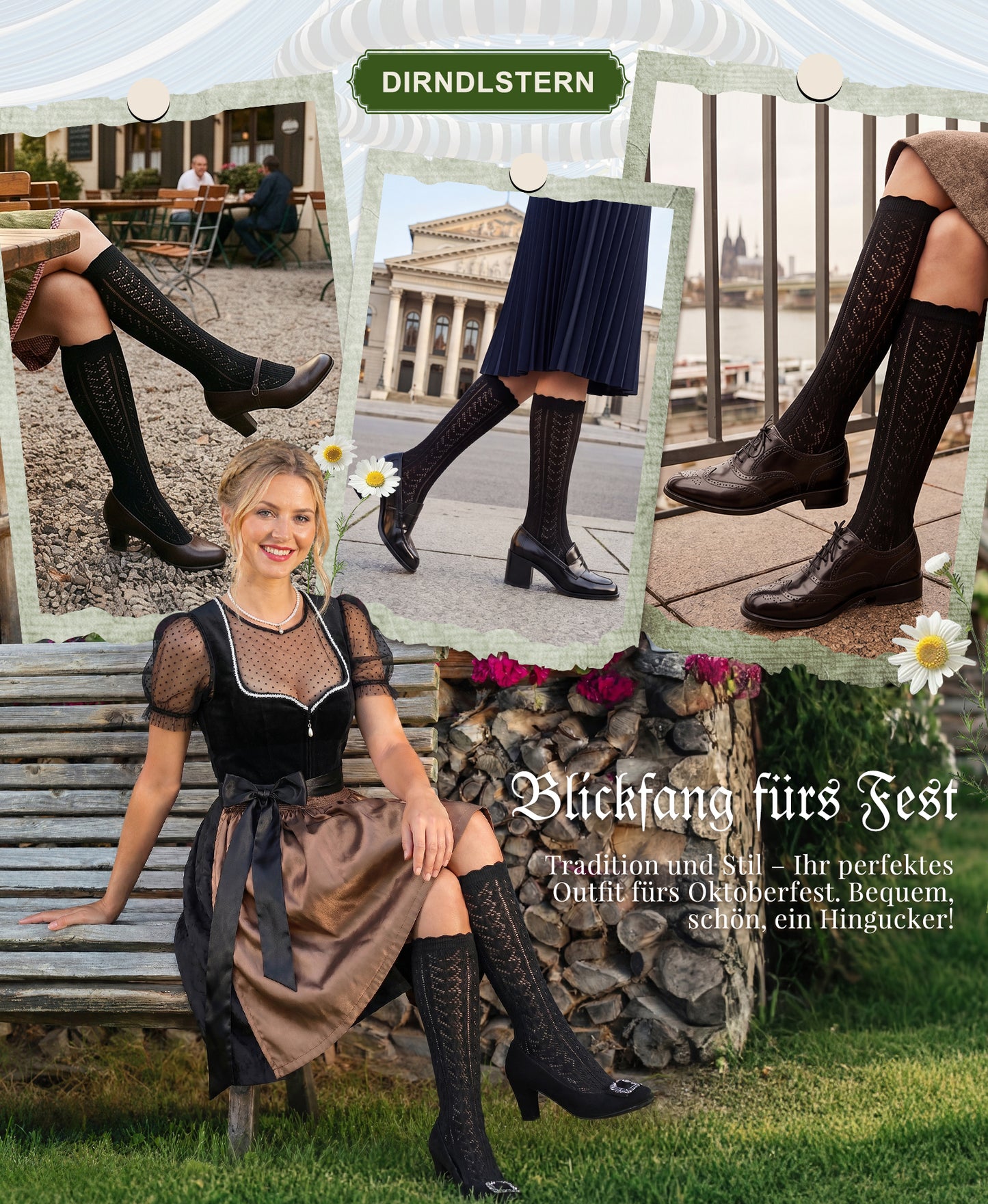 DIRNDLSTERN Trachtenstrümpfe Damen Trachten Socken - Dirndlstrümpfe Trachtensocken Söckchen mit Rüschen für Oktoberfest