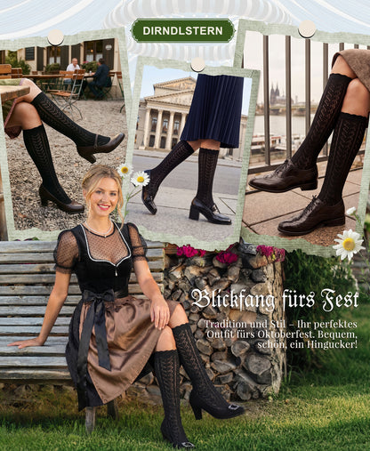 DIRNDLSTERN Trachtenstrümpfe Damen Trachten Socken - Dirndlstrümpfe Trachtensocken Söckchen mit Rüschen für Oktoberfest