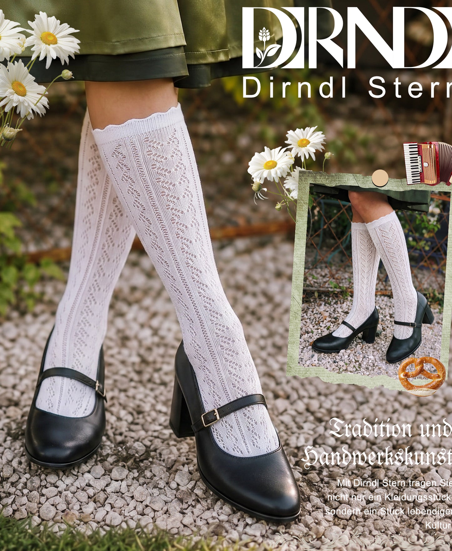 DIRNDLSTERN Trachtenstrümpfe Damen Trachten Socken - Dirndlstrümpfe Trachtensocken Söckchen mit Rüschen für Oktoberfest