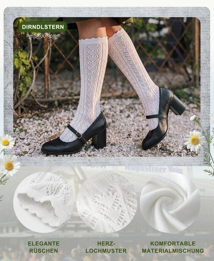 DIRNDLSTERN Trachtenstrümpfe Damen Trachten Socken - Dirndlstrümpfe Trachtensocken Söckchen mit Rüschen für Oktoberfest
