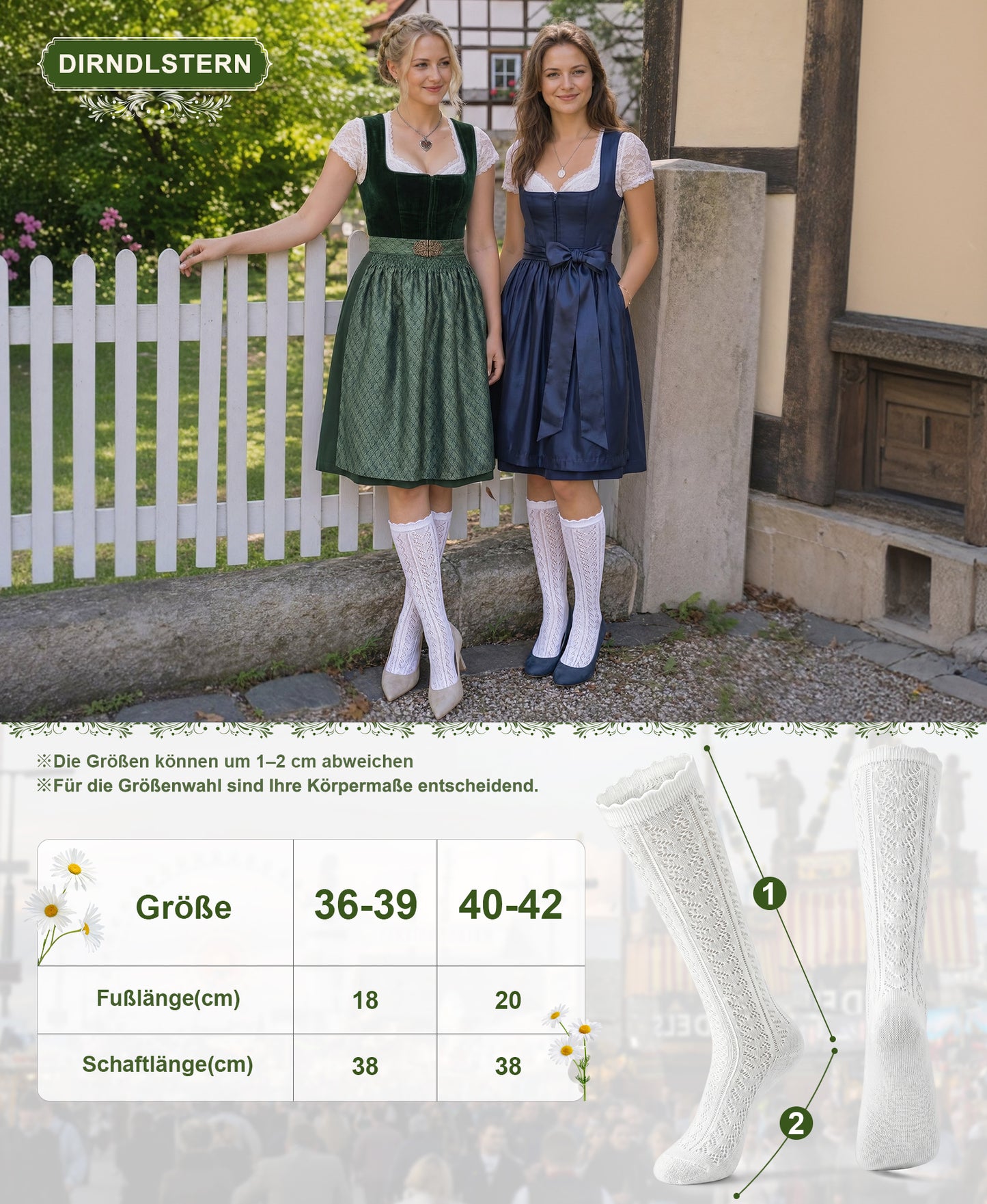 DIRNDLSTERN Trachtenstrümpfe Damen Trachten Socken - Dirndlstrümpfe Trachtensocken Söckchen mit Rüschen für Oktoberfest