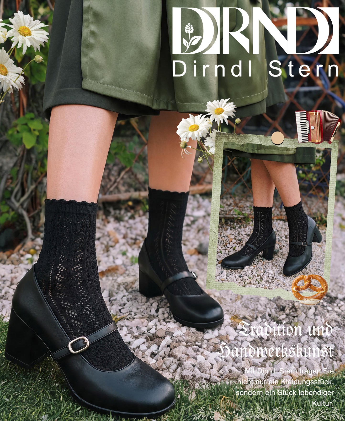 DIRNDLSTERN Trachtensocken Damen Socken – Trachtenstrümpfe Trachten Söckchen mit Rüschen für Oktoberfest