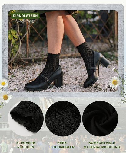 DIRNDLSTERN Trachtensocken Damen Socken – Trachtenstrümpfe Trachten Söckchen mit Rüschen für Oktoberfest