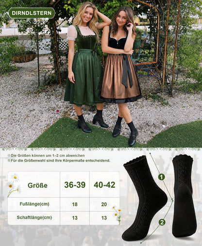 DIRNDLSTERN Trachtensocken Damen Socken – Trachtenstrümpfe Trachten Söckchen mit Rüschen für Oktoberfest