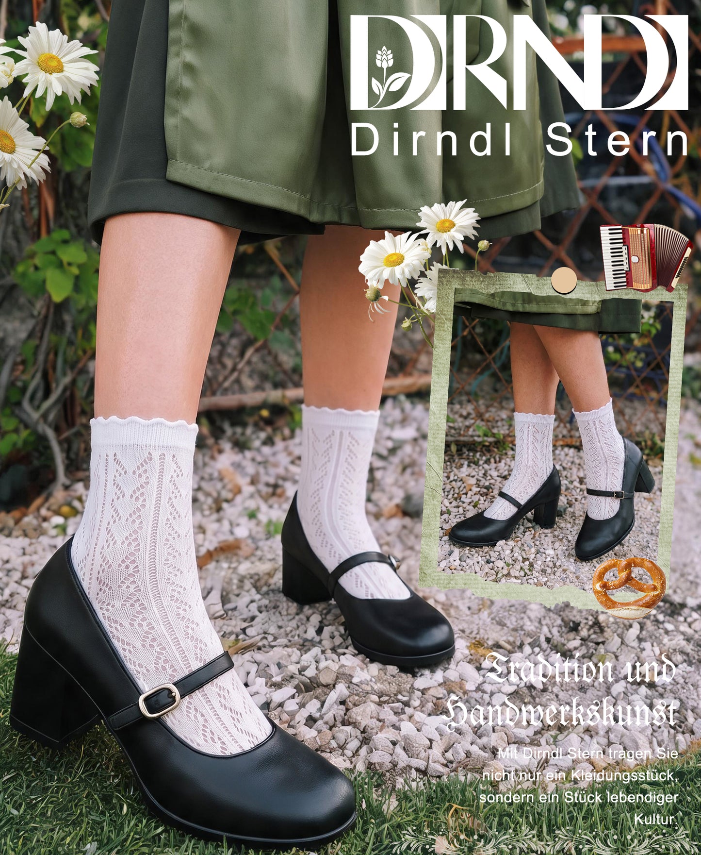 DIRNDLSTERN Trachtensocken Damen Socken – Trachtenstrümpfe Trachten Söckchen mit Rüschen für Oktoberfest