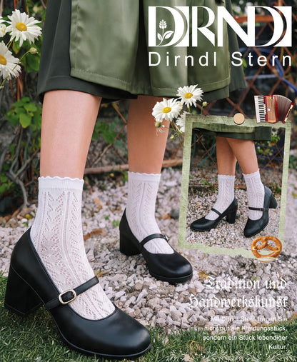 DIRNDLSTERN Trachtensocken Damen Socken – Trachtenstrümpfe Trachten Söckchen mit Rüschen für Oktoberfest