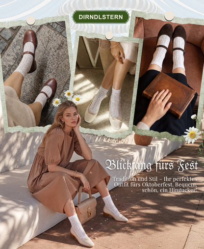 DIRNDLSTERN Trachtensocken Damen Socken – Trachtenstrümpfe Trachten Söckchen mit Rüschen für Oktoberfest