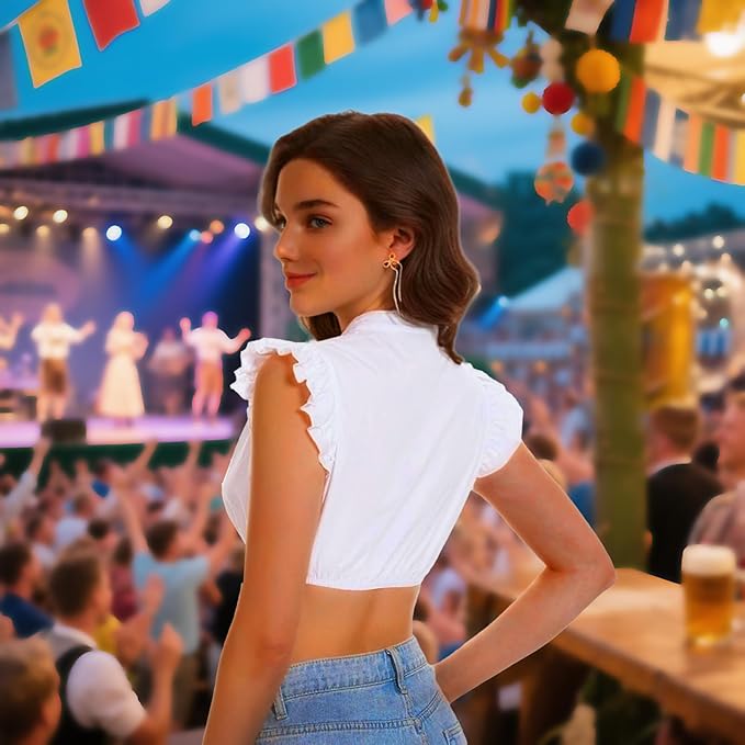 DIRNDLBLUSEN Dirndl Blouse Women's White Simple Dirndl Blouse Cap Sleeves Dirndl Blouse V Neck Oktoberfest Costume Blouse for Dirndl Women