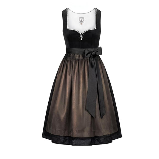 DIRNDLSTERN Trachtenkleid Damen Schwarz - Samt Midi Oktoberfest Outfit Dirndlkleid mit Jacquard 2026 Schwarz