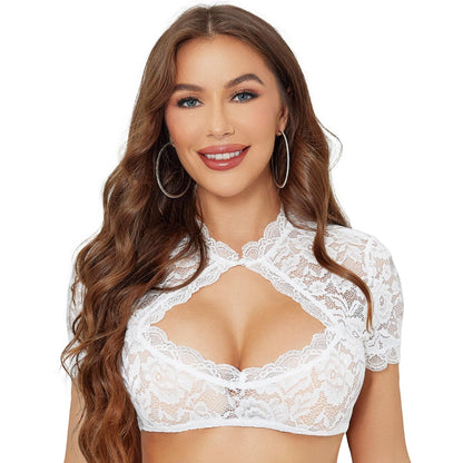 Dirndlbluse Damen Spitze Weiß - Kurzarm Dirndl Bluse Trachtenbluse für Oktoberfest