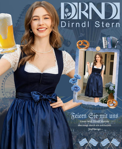 Damen Blau Ohne - Schnürung Midi Damen Outfit Oktoberfest 2025
