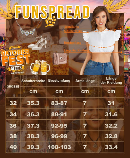 Dirndlbluse Damen Dirndl Blusen - Dirndlbluse Weiß Bluse Dirndl Kurzarm für Oktoberfest Trachtenblusen