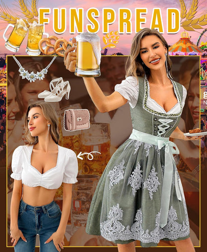 Dirndl Bluse Damen Weiß - Dirndlbluse Kurzarm Trachtenblusen Dirndlblusen für Oktoberfest