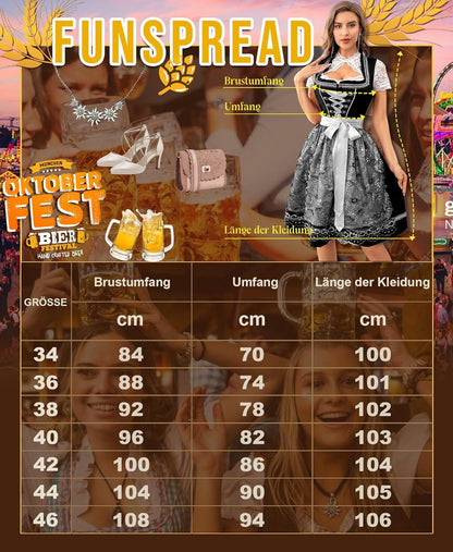Dirndl Damen Midi Schwarz - Dirndlkleid mit Spitzenschürze Trachtenmode Kleid für Oktoberfest