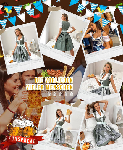 Dirndl Damen Midi Grün - Trachtenkleid Trachtenmode für Oktoberfest Dirndlkleid mit Spitzenschürze