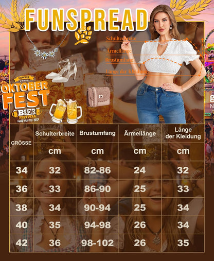 Dirndl Bluse Damen Weiß - Dirndlbluse V Ausschnitt Dirndlblusen Kurzarm Trachtenbluse für Oktoberfest