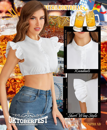 Dirndlbluse Damen Dirndl Blusen - Dirndlbluse Weiß Bluse Dirndl Kurzarm für Oktoberfest Trachtenblusen