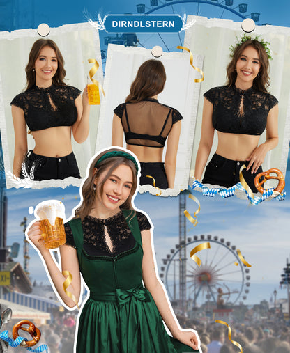 DIRNDLSTERN Dirndlbluse Damen Spitze Kurzarm - Trachtenbluse Bluse Oktoberfest Outfit Weiß