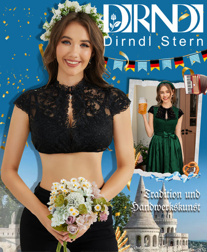 DIRNDLSTERN Dirndlbluse Damen Spitze Kurzarm - Trachtenbluse Bluse Oktoberfest Outfit Weiß