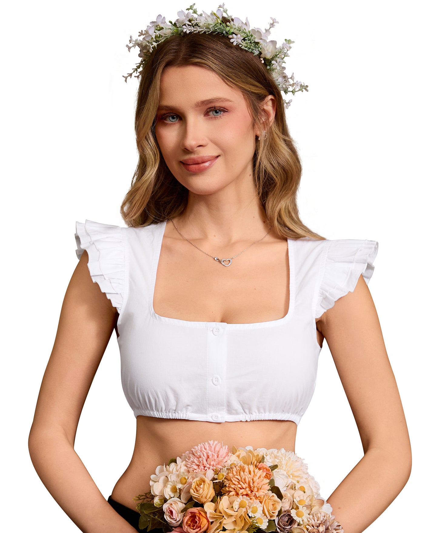 DIRNDLSTERN Dirndlbluse Damen Weiß Flügelärmel – Moderne Dirndl Bluse Trachtenbluse für Oktoberfest