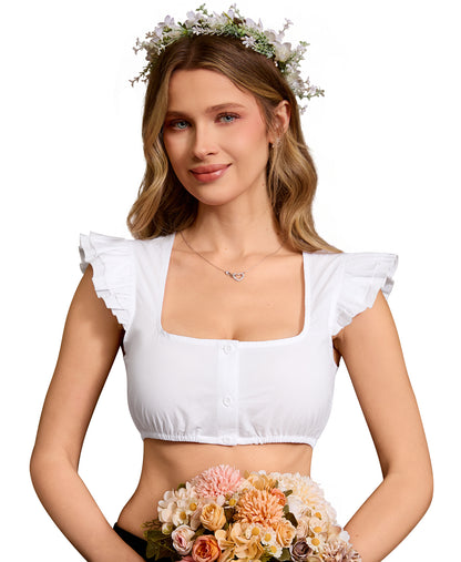 DIRNDLSTERN Dirndlbluse Damen Weiß Flügelärmel – Moderne Dirndl Bluse Trachtenbluse für Oktoberfest