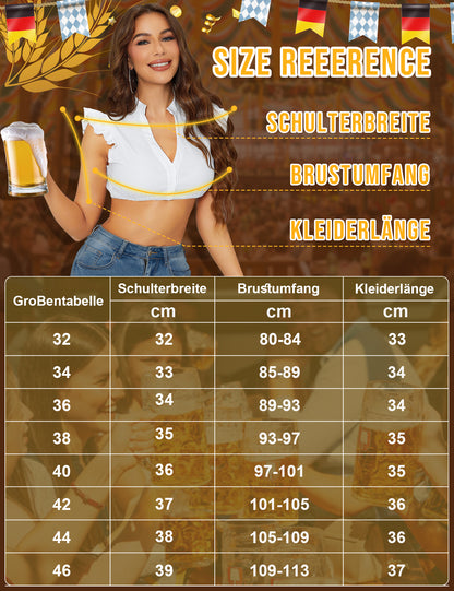 DIRNDLBLUSEN Dirndl Bluse Damen Flügelärmel Oktoberfest Bierbekleidung Dirndl Damen Weißes Hemd Dirndlbluse Kurzarm Bayerisches Bierfest
