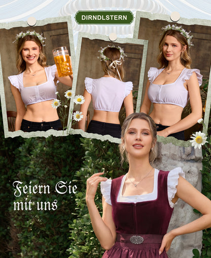 DIRNDLSTERN Dirndlbluse Damen Weiß Flügelärmel – Moderne Dirndl Bluse Trachtenbluse für Oktoberfest