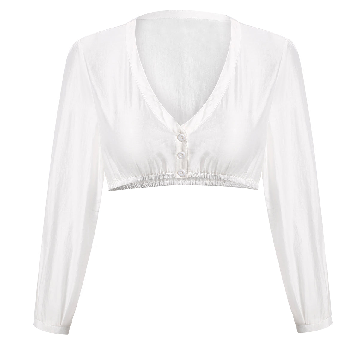 DIRNDLSTERN Women's White Dirndl Blouse Long Sleeve V-Neck Button Placket Costume Blouse for Oktoberfest and Carnival
