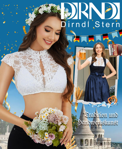 DIRNDLSTERN Dirndlbluse Damen Spitze Kurzarm - Trachtenbluse Bluse Oktoberfest Outfit Weiß