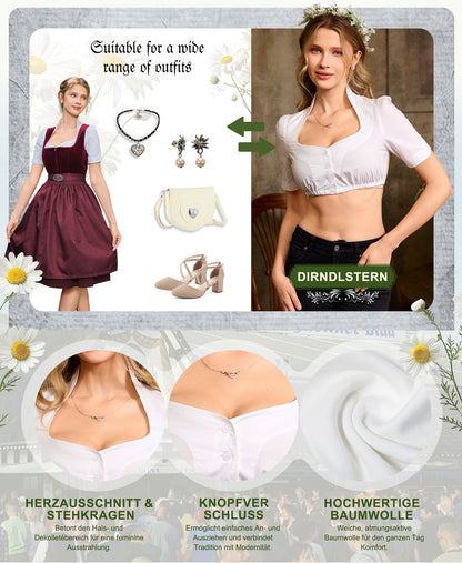 DIRNDLSTERN Bluse Damen Weiß - Dirndlbluse zum Knöpfen Trachtenbluse für Oktoberfest