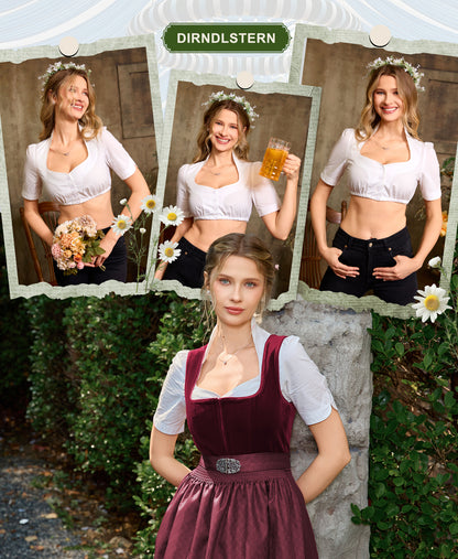 DIRNDLSTERN Bluse Damen Weiß - Dirndlbluse zum Knöpfen Trachtenbluse für Oktoberfest